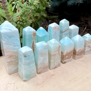 BLUE CARIBBEAN CALCITE Tower Obelisk, Choice, Pakistan, Aragonite Natural Stone Crystal Point, Spiritual Gifts