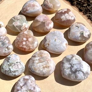 FLOWER AGATE HEART, Cherry Blossom, Choice, Polished Crystal Natural Stone, Gemstone Spiritual Gifts