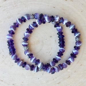CHEVRON & PURPLE AMETHYST Bracelet, Choice, Stretch, Natural Stone Gemstone Crystal
