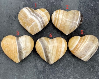 Lg ZEBRA CALCITE HEART 3", Choice, Natural Banded Stone, Mexican, Polished Puffy Crystal