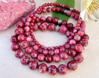 NORWEGIAN THULITE BRACELET, Choice, 10mm, 8mm, 6mm, 4mm, Round Natural Stone Beads, Norway Pink Gemstone, Crystal, Unisex