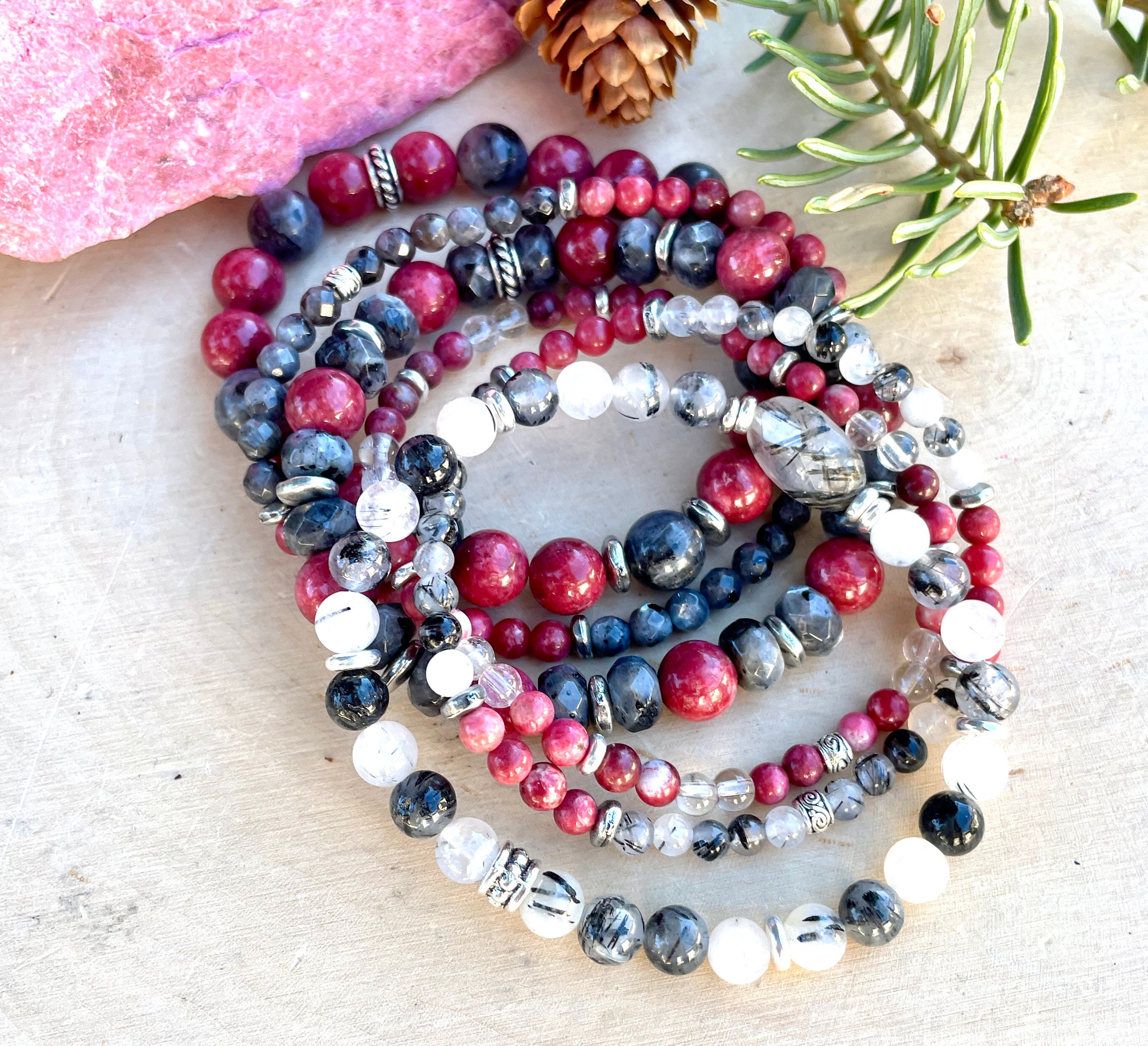 Norwegian THULITE & LARVIKITE BRACELET, Choice, Natural Stone