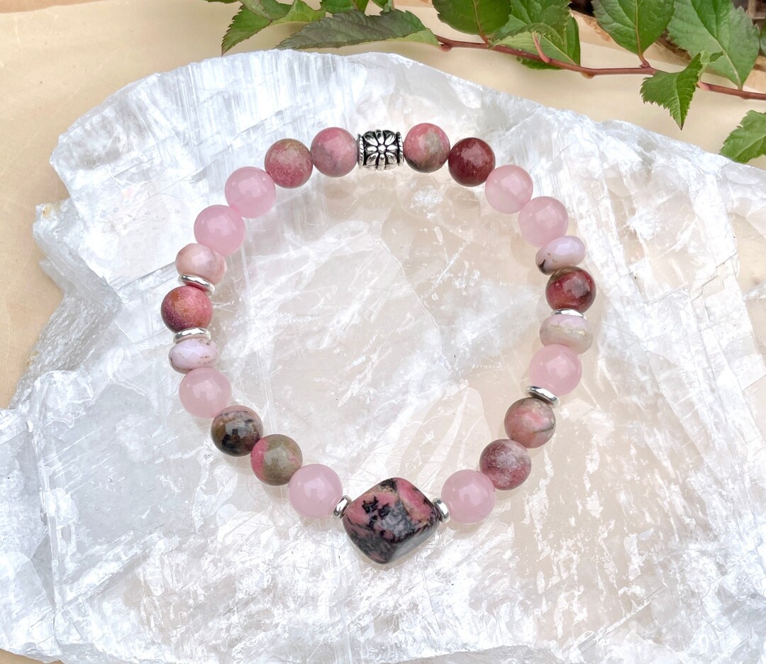 CRYSTAL LOVE BRACELET, Rose Quartz, Rhodonite, Pink Opal, Breast Cancer