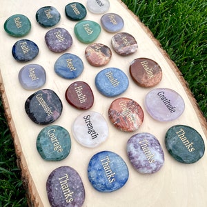 INSPIRATIONAL WORD PALM Stones, Choice, Moss Agate, Dumortierite, Clear Quartz, Picture Jasper, Lepidolite, Rhodonite, Spiritual Gifts