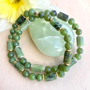 CANADIAN JADE BRACELET, Choice with Gold or Silver, Green Natural Stone Canada Crystal, Gemstone, Beaded, Unisex