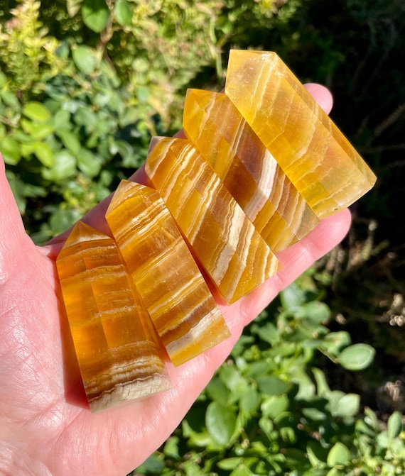 イエロー フローライト タワー、チョイス、縞模様の天然石、宝石の