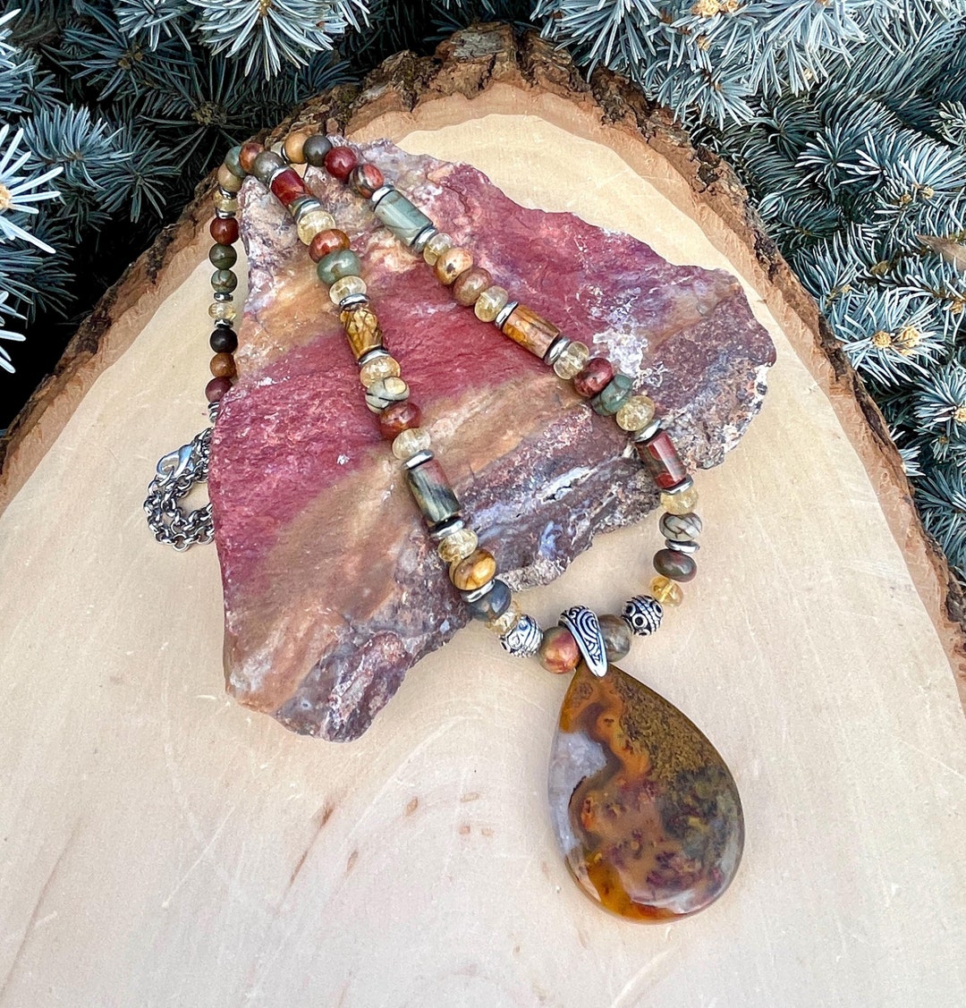 • OOAK - AEON • (#2) red creek jasper + gold necklace (16