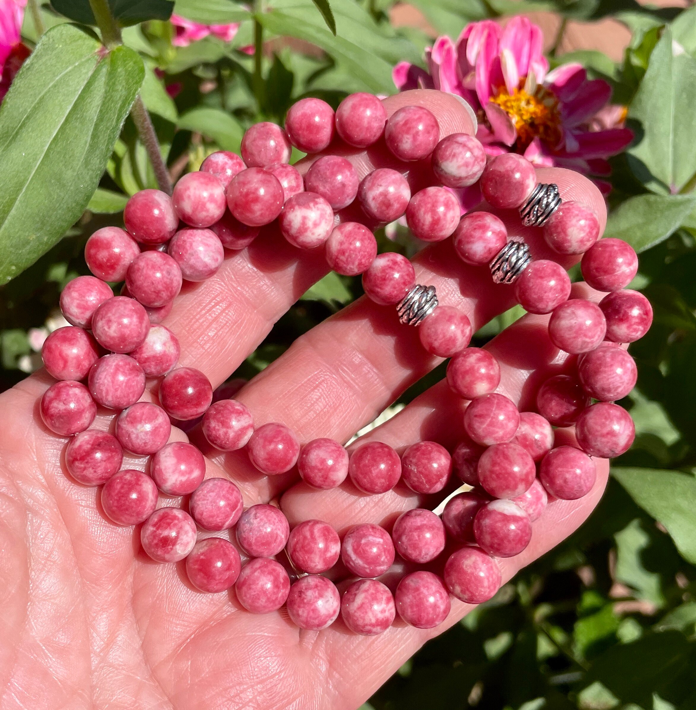 NORWEGIAN THULITE BRACELET, Choice, 10mm, 8mm, 6mm, 4mm, Round