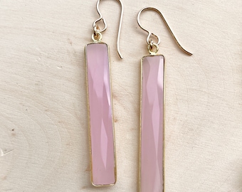 ROSE QUARTZ EARRINGS, Dangle, 14K gold filled, Dangling Natural Stone Gemstone Crystal, Spiritual Gifts