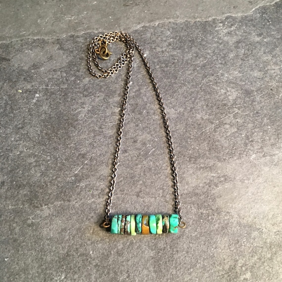 NEVADA TURQUOISE NECKLACE 8mm Heishi Bar Beaded, 16"-18", Natural Stone Gemstone Crystal