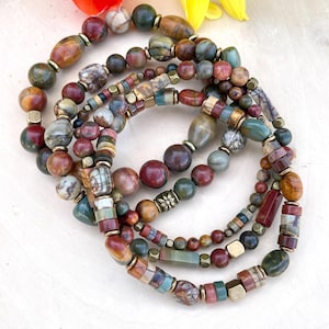 RED CREEK JASPER Bracelet, Choice, Stretch, Single or Stack, Natural Stone Gemstone, Crystal Bracelets