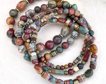 RED CREEK JASPER Bracelet, Choice, Stretch, Single or Stack, Natural Stone Gemstone, Crystal Bracelets