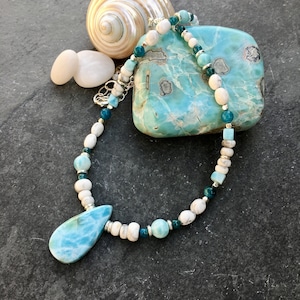 LARIMAR, APATITE BLEUE, collier howlite, perles en argent sterling, pierre naturelle et cristal, 18 à 20 pouces réglable
