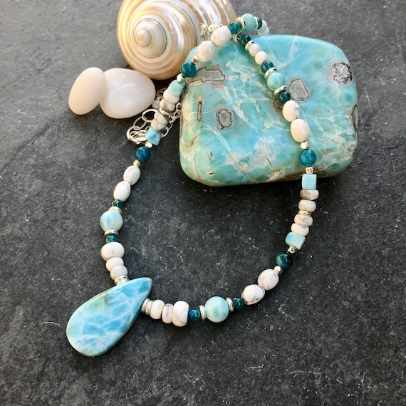 Sterling Silver Beaded Larimar Teardrop Pendants Sterling Silver Beaded Larimar Teardrop Pendants