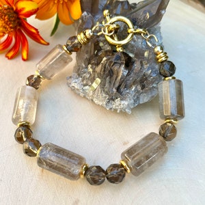 SMOKY QUARTZ BRACELET, with Gold, Dark & Lighter Smoky, Clasp, Natural Stone Crystal Gemstone