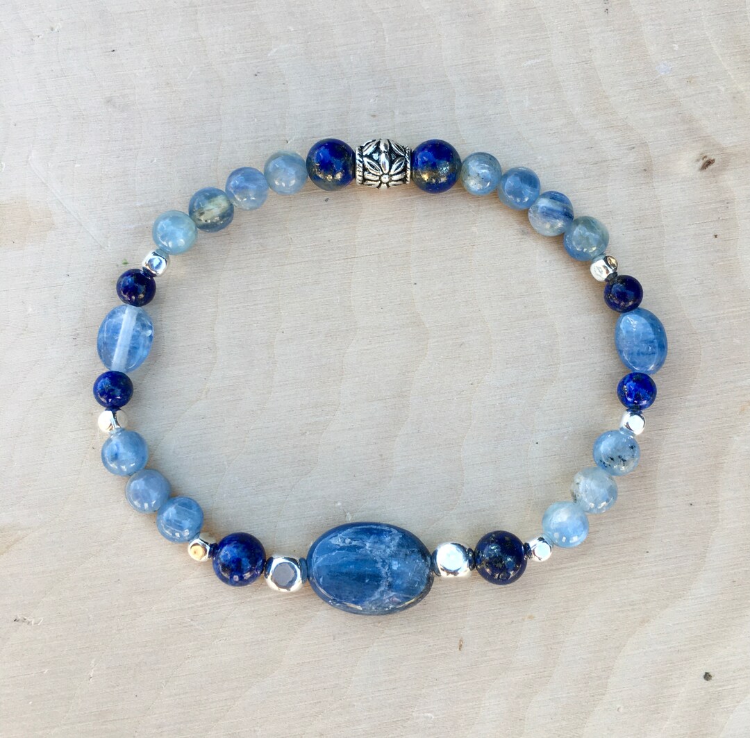 Blue KYANITE & LAPIS LAZULI Bracelet Beaded Stretch Silver - Etsy