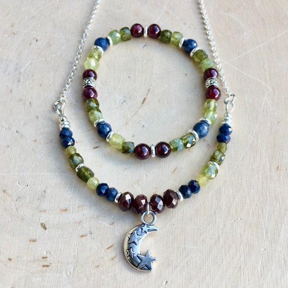 Natürliches Edelstein-Perlen-Armband – Blau-Türkis-Stretch