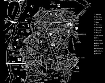 gotham city map poster Gotham City Art Gift Etsy gotham city map poster