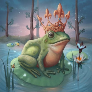 The Frog Prince Art Print. Wall Art. Poster Print, 3 Sizes. Grimm Brothers Fan Art. Fantasy Art Print. Nursery, Child Bedroom Decor.