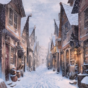 Wizard Winter Village Canvas Wrap. Wall Art. Canvas, 6 Sizes. Wizard Alley Fan Art. Snow Village Canvas.