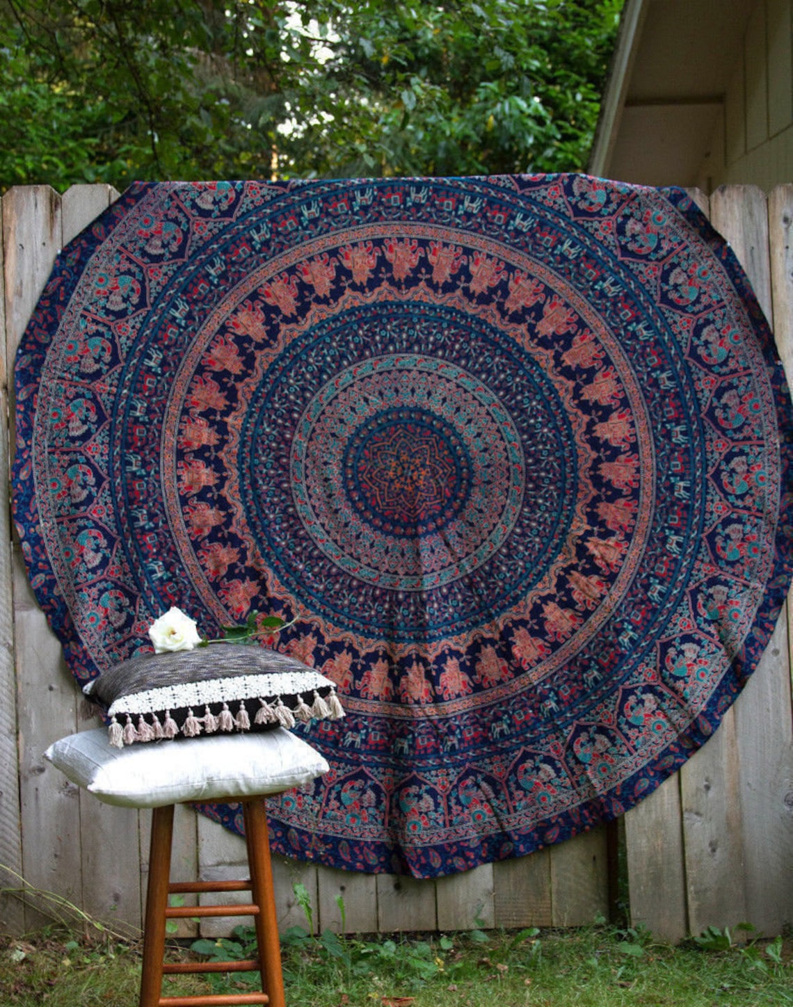 Indian Meditation Round Yoga Mat 72 Inches Hippie Bohemian Etsy