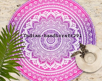 Ombre Mandala Round Roundie Beach Blanket Beach Hippie Bohemian Tapestry Boho Picnic Yoga Mat Beach Tapestry