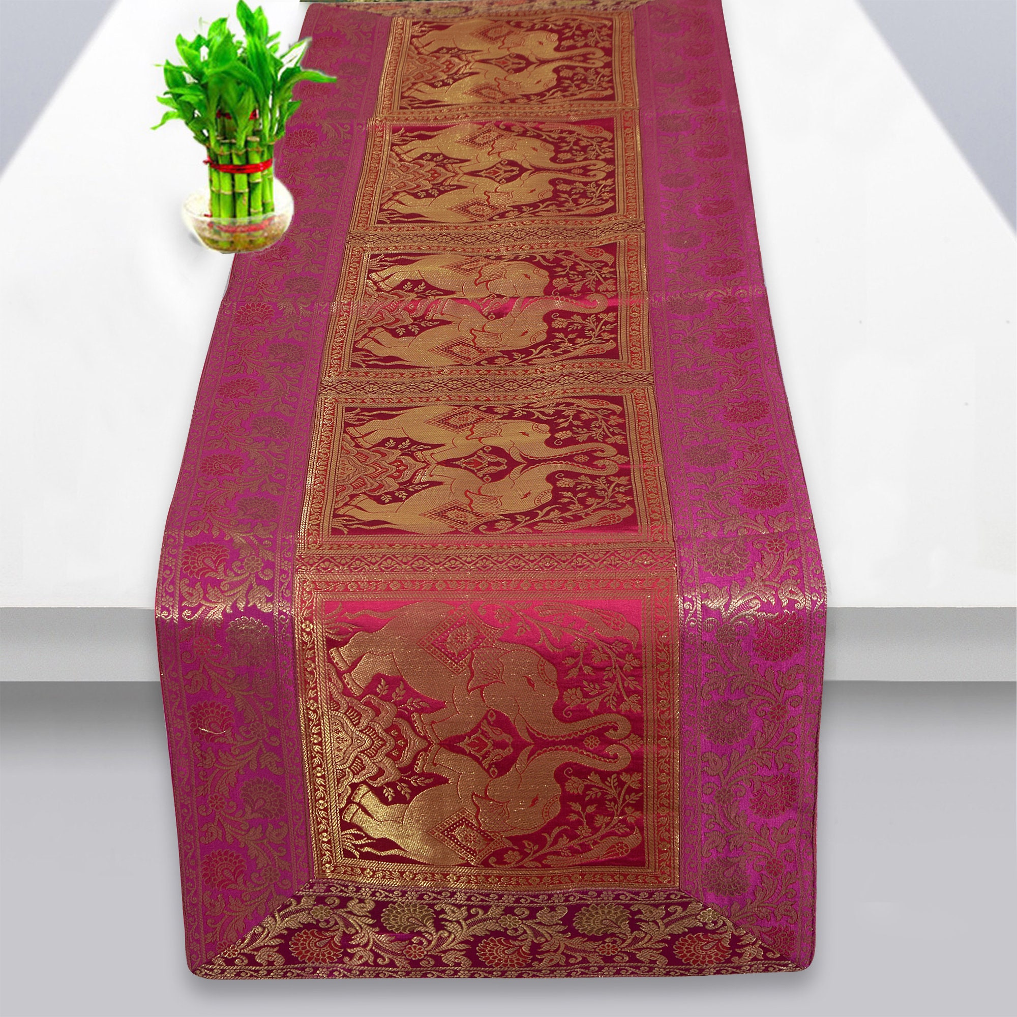 Indian Handmade Silk Table Runner Home Decor Tableware Green & Etsy