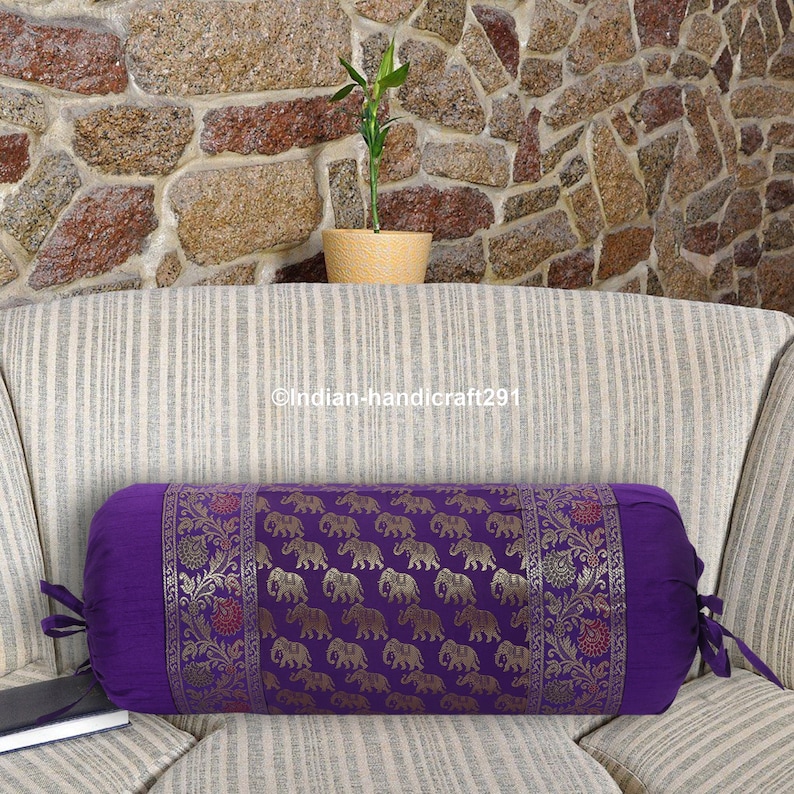 Cylindrical Bolster Pillow Cover Handmade Brocade Silk Masand