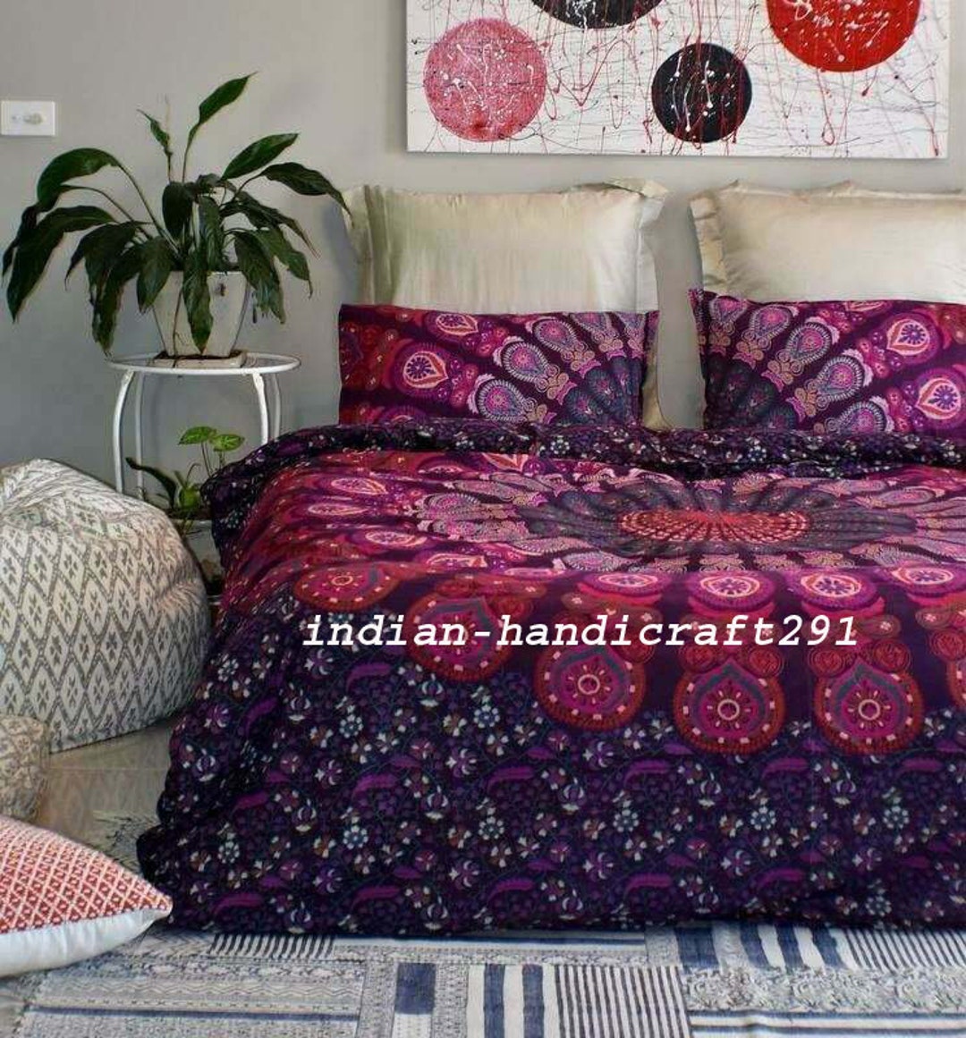 Indian Tree of Life Handmade Mandala Duvet Cover Set Cotton Bedding Set  With Pillow Covers Mandala Blanket Boho Donna Duvet Cover Throw 