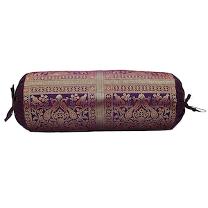 Indian Silk Bolster Cover Handmade Silk Neck Roll Cylinder Design Bolsters Home Decorative peacock Brocade Pillow Case Cover Cushion Cover