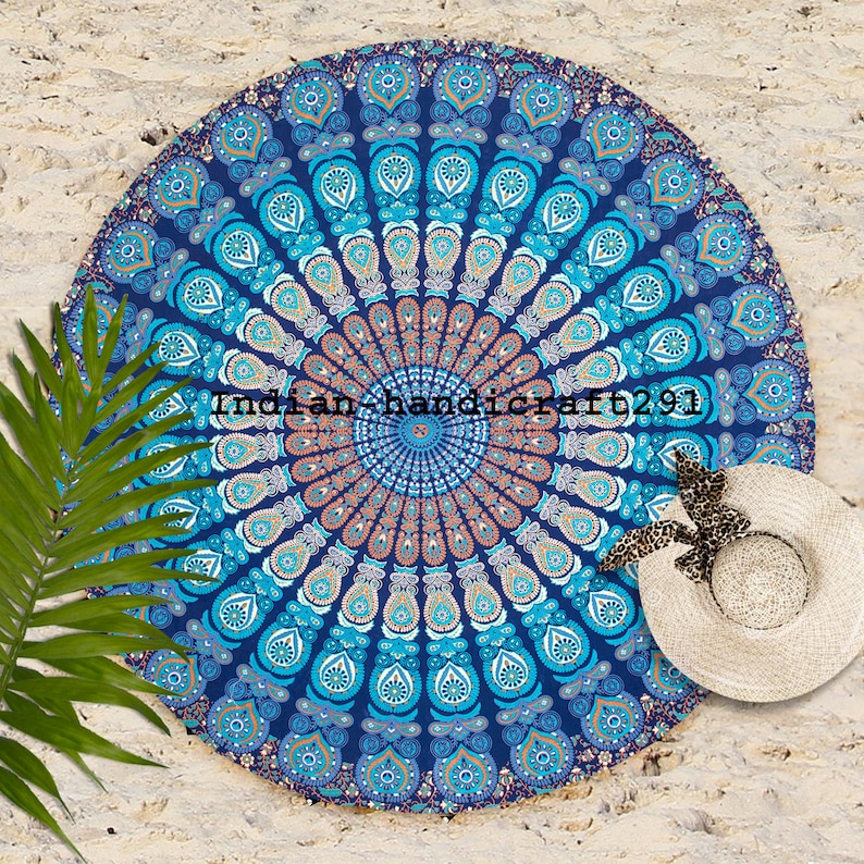 Rainbow Narwhal Round Beach Towel - 59" Microfiber Round Blanket With Fringe