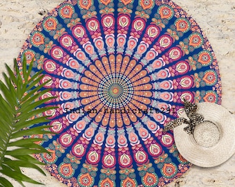 Handmade Picnic Sheet Roundie Beach Throw Indian Cotton Yoga Mat Round hippie Bohemian 72" Table Cloth Table Cover Meditation Round