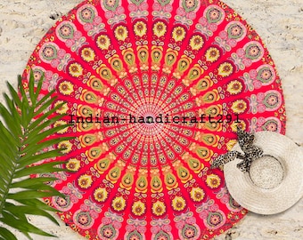 Handmade Picnic Sheet Roundie Beach Throw Table Cover Meditation Round Indian Cotton Yoga Mat Round hippie Bohemian 72" Table Cloth