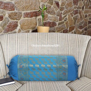 Fodere Per Cuscini Cilindrici In Broccato Di Seta | 2 Pezzi 76x38 Cm | Cuscini Decorativi Elefante Oro E Marrone | Stile Etnico Rajasthan