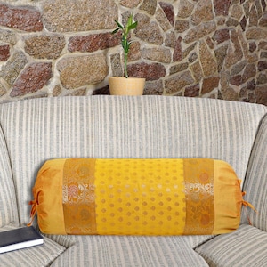 Funda de almohada de seda india: almohada de cuello con brocado hecha a mano