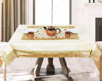 Silk Brocade Table Runner: Indian Mandala Design, Rustic Decor (50x50 in)