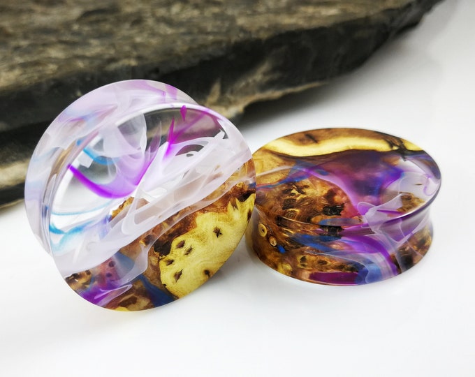 32mm Ear Plugs, 1 1/4 Inch Wood and Resin Gauges, Handmade Wooden Plugs