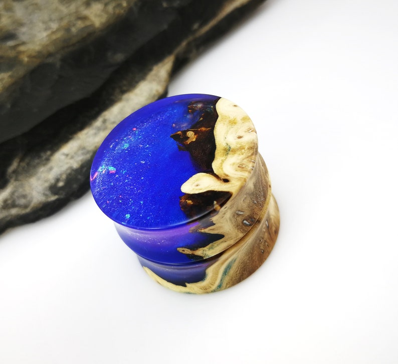 Wood and Glitter Resin Ear Gauges 28mm Ear Plugs 1 18 inch Plugs and Tunnels