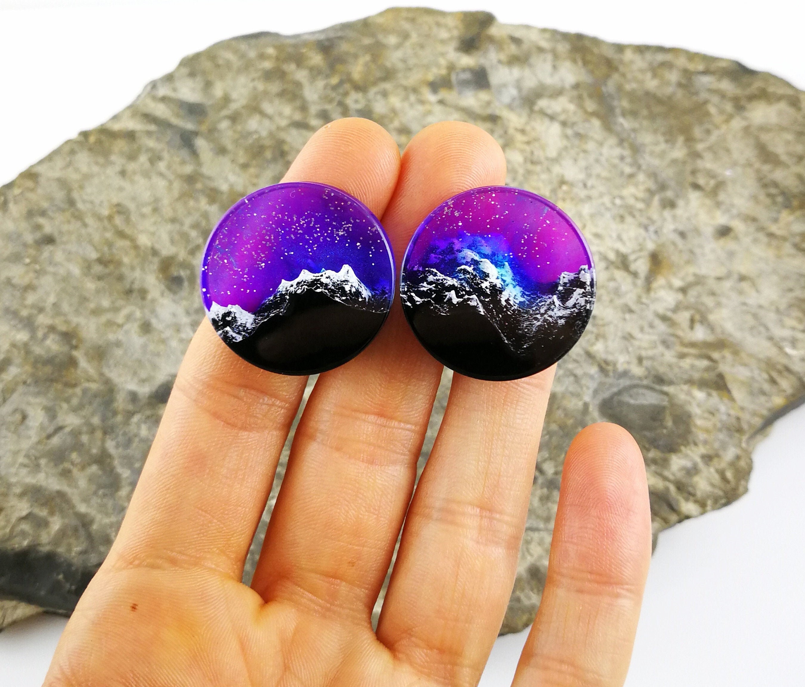 Custom Resin Ear Plugs Handmade Unique Ear Gauges Snowy Etsy