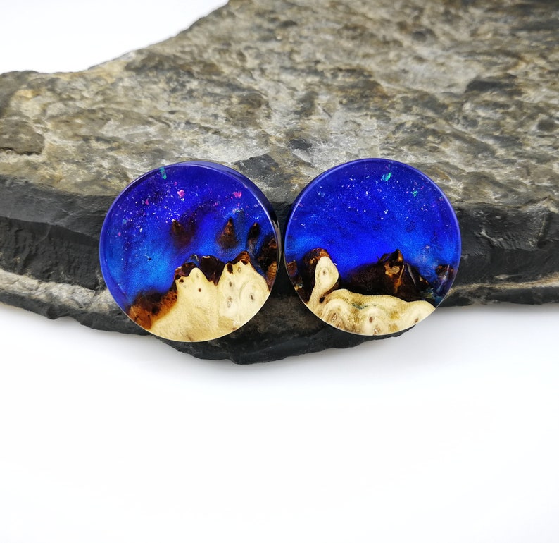 Wood and Glitter Resin Ear Gauges 28mm Ear Plugs 1 18 inch Plugs and Tunnels