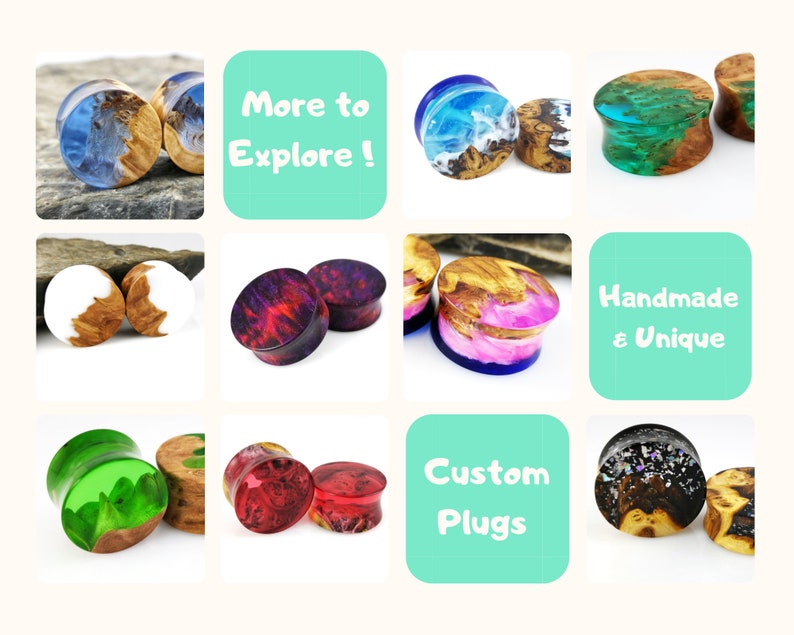 Wood and Glitter Resin Ear Gauges 28mm Ear Plugs 1 18 inch Plugs and Tunnels