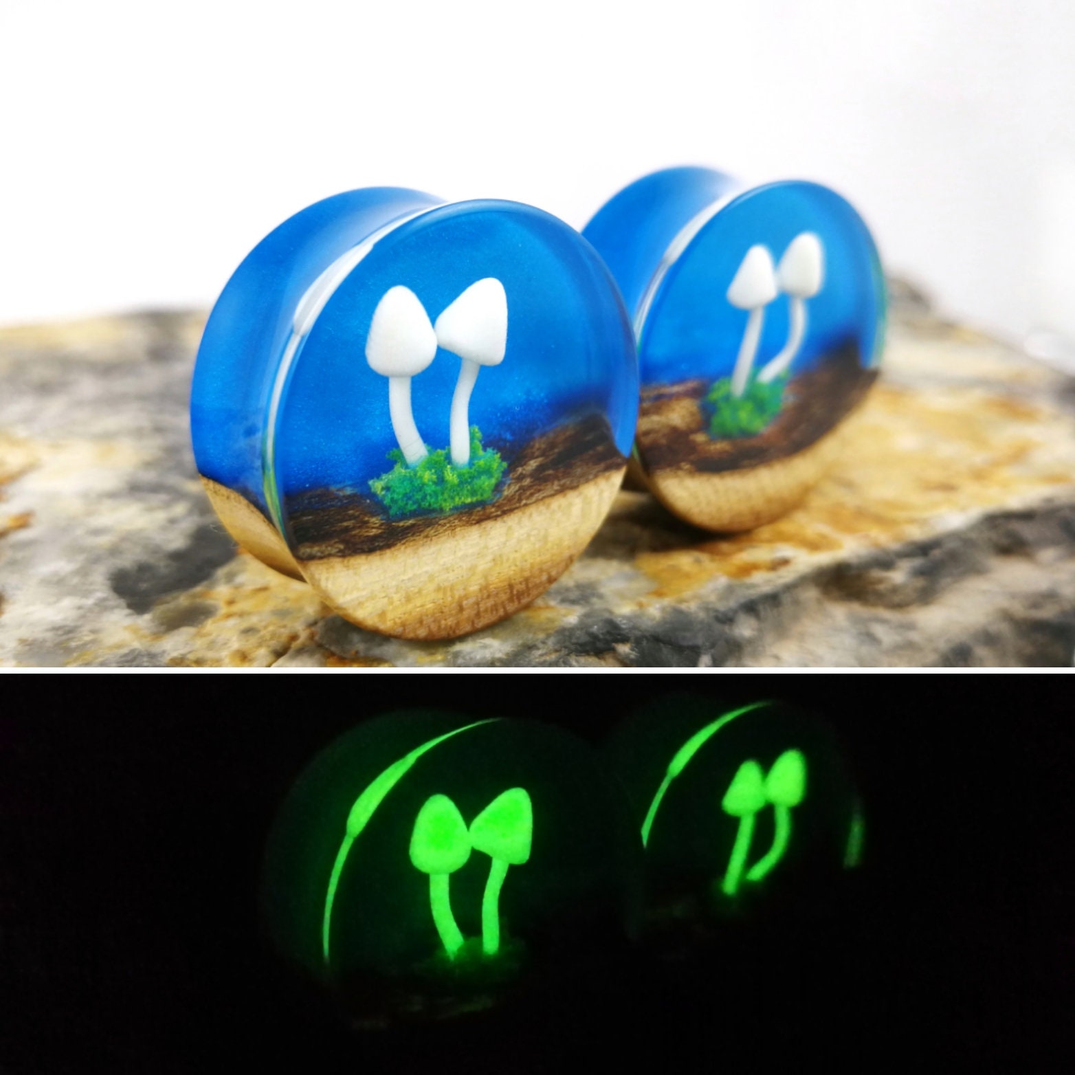 1 inch Mushroom Ear Plugs 25mm Glow in the Dark Wood and Etsy