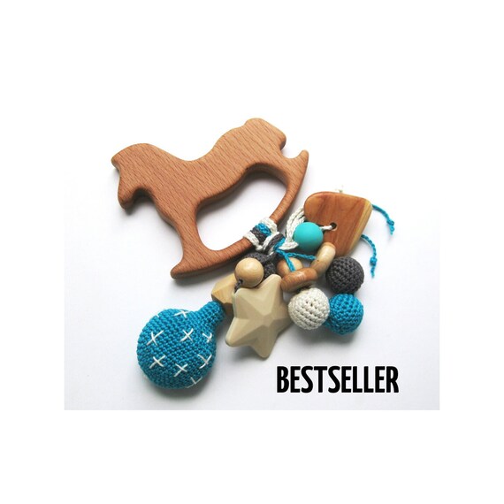 blue horse baby rattle