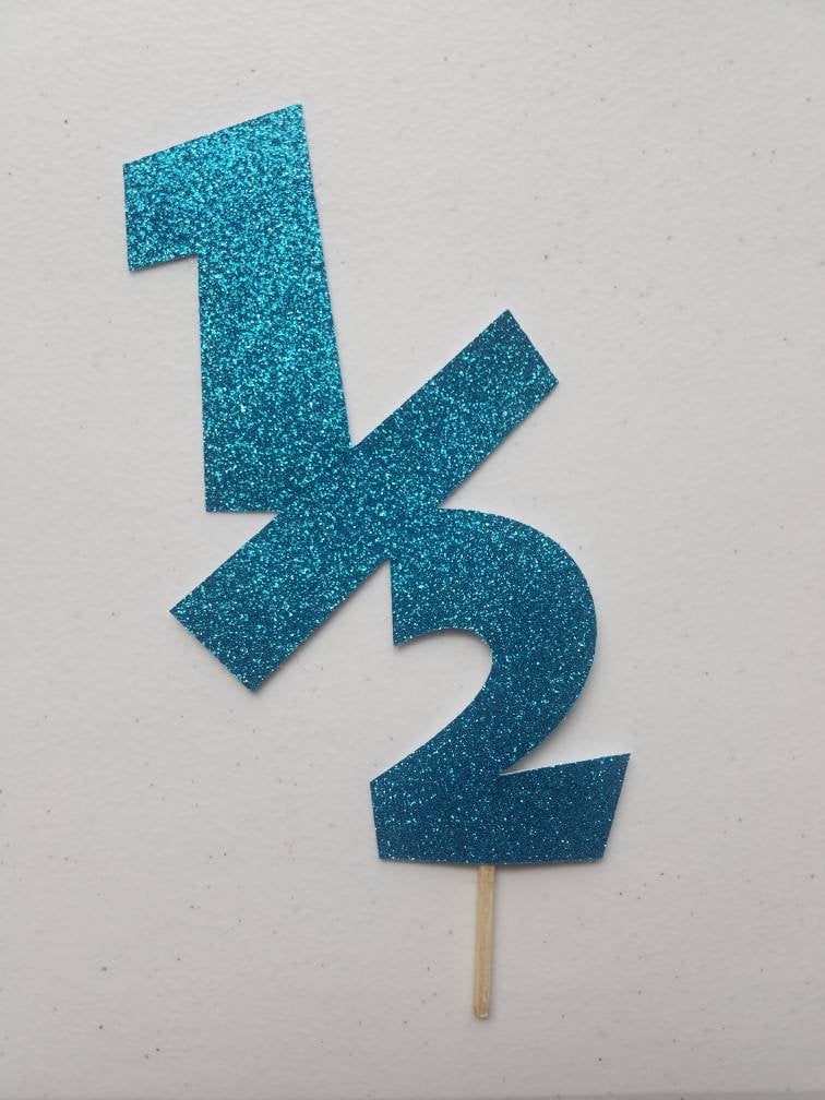 Half Birthday Cake Topper Blue Glitter Cake Topper 1/2 - Etsy