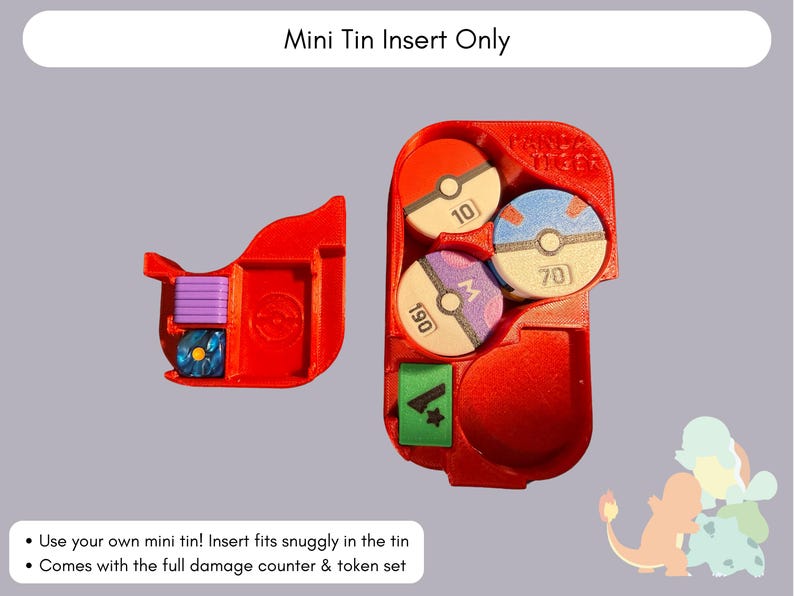 Pode incluir: Um inserto de armazenamento de pl&aacute;stico vermelho para uma mini lata, com compartimentos moldados para fichas de jogo. O inserto cont&eacute;m tr&ecirc;s fichas circulares com valores num&eacute;ricos 10, 70 e 190, uma ficha retangular verde com um &iacute;cone de estrela e dois cubos pequenos.