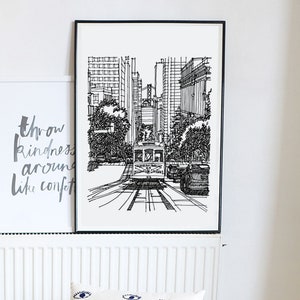 San Francisco Cable Car Print, San Francisco Poster, Black and White Art, San Francisco Art Prints, California Travel Gift, Urban Wall Art
