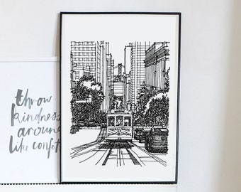 San Francisco Cable Car Print, San Francisco Poster, Black and White Art, San Francisco Art Prints, California Travel Gift, Urban Wall Art