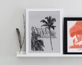 Hawaii Maui Art - Original Drawing, Hand Drawn Hawaii Wall Decor, Tropical Wall Art, Maui Travel Decor, Palm Tree One of a Kind Ink Drawing