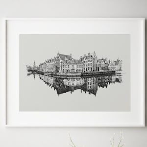 Bruges Architecture Poster Print - b & w Art, Bruges Canal Print, Pen and Ink Line Drawing Print, Bruges Belgium Original Sketch Print
