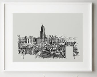Atlanta Art - Black & White Pen and Ink Drawing Print, Atlanta Skyline Print, USA Travel Gallery Wall Art, Atlanta Georgia Gift, Office Art